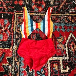 Colorful Striped Cutout Swimsuit